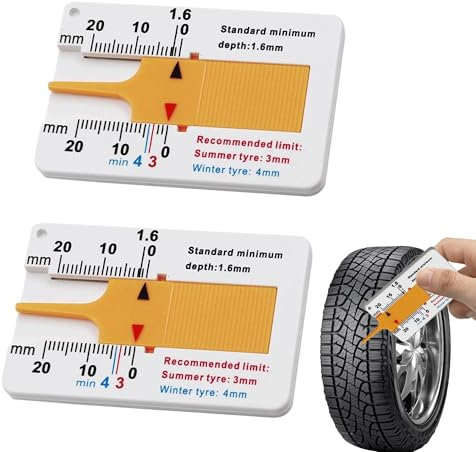 2 Pcs Portable Tyre Tread Depth Gauge - 0-20 mm Tire Ruler - Car, Motorcycle, Truck Tyre Gauge with Keychain