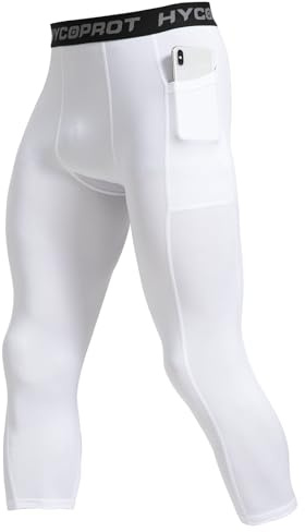 HYCOPROT Mens 3/4 Compression Leggings Athletic Tight Sprots Compression Pants Cool Dry Base Layer Trousers for Running Workout Sports Yoga Basketball