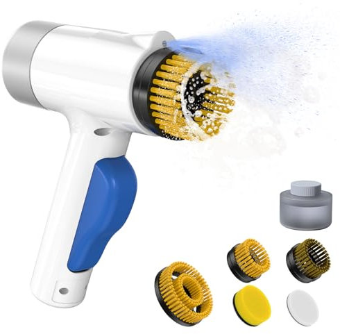 SIMWAL Brosse Nettoyage électrique – Brosse de Nettoyage électrique avec Distributeur, Brosse de Nettoyage rotative étanche IPX7 avec 5 têtes remplaçables pour la Cuisine/Salle de Bain/carrelage