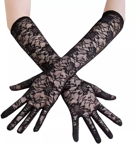 VilaGi Long Lace Gloves,Black Lace Gloves for Women Elbow Length Gloves Wedding Prom 80s Floral Evening Opera Gloves Ladies Fancy Dress Accessory Halloween Party Costumes Masquerade