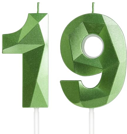 Yiran 19th Birthday Candles, Green Number 19 Candle for Cake, Happy Birthday Candles, Green Cake Topper Decorations for Birthday Party Baby Shower Wedding Anniversary