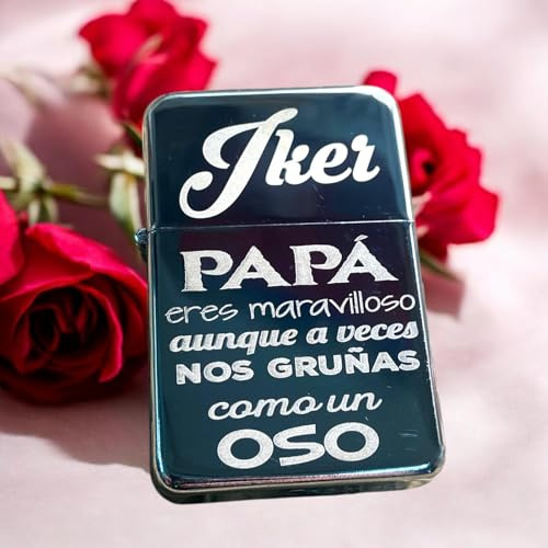 Mechero de Gasolina Personalizado con Mensaje para Papá, Diseño en Negro, Regalo del Día del Padre