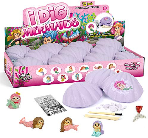 Byncceh Meerjungfrau Ausgrabungsset für Kinder-Großes Schatzkiste Ausgrabungsset mit 12 Meerjungfrau-Spielzeugen und 5 Aufklebern-Geburtstagsgeschenk & Party-Dekoration, Alter 6-12 Jahre