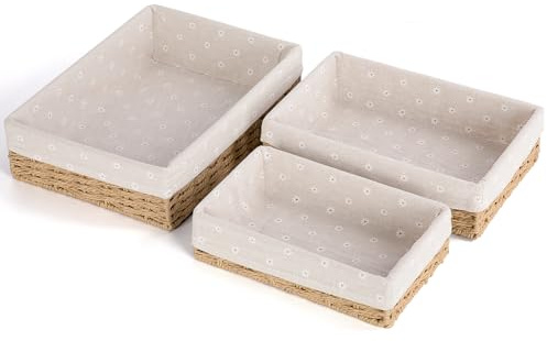 FoiiLiio Cestas de Almacenamiento Trenzadas Juego de 3, Cesta de Almacenamiento de Juguetes Cesta de baño Cambiador Trenzado cesta organizadora Cesta de la Habitación de los Niños (Beige)