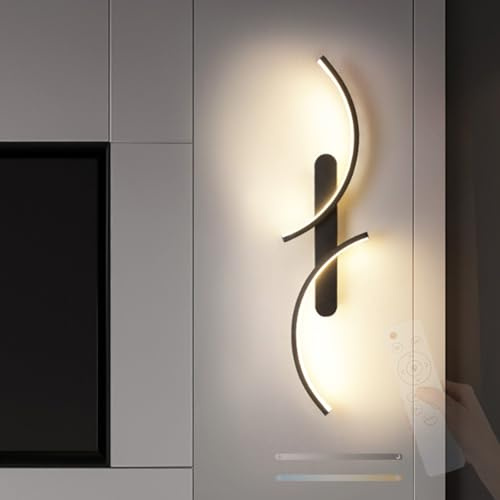 TZSMUM LED inomhus modern vägglampa med fjärrkontroll vägglampa 2700K-6500K dimbar vägglampa aluminium/järn böjd design för sovrum (höger, 80 cm)