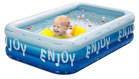 Blow Up Pool - Large Inflatable Family Pool, Rectangular UV Resistant Design, Quick Inflate and Drain Part for Outdoor Fun, Garden Backyard Beach Water Play, Play Time for Adults Children