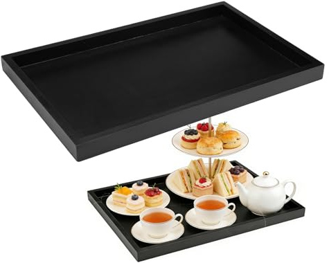 Black Serving Tray 30x20x2cm Wood Tray Anti-Slip Trays for Eating on Lap