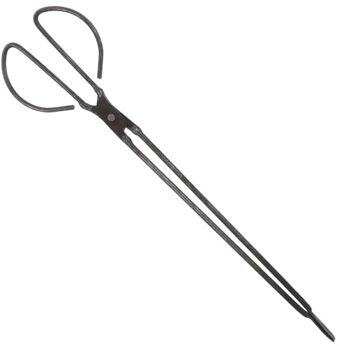 RUNROTOO Flat Head Fireplace Tongs 48cm - Heavy Duty Steel Manual Pick Up Grabber Tongs for Wood Briquette Charcoal Honeycomb Coal Handling Garbage Campfire Logs