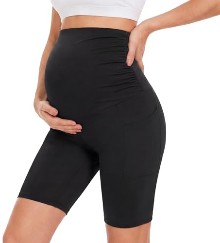 AMIYOYO Maternity Shorts Over Bump High Waisted | Stretchy Pregnancy Women Yoga Workout Shorts