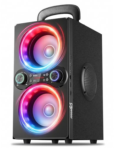 TPyesss Party Loud Bluetooth Speaker: 80W Peak Powerful Bass, Long Playtime, Vibrant Lights, Portable Wireless Speakers with TWS Pairing, Large Subwoofer for Outdoor, Garage & Home