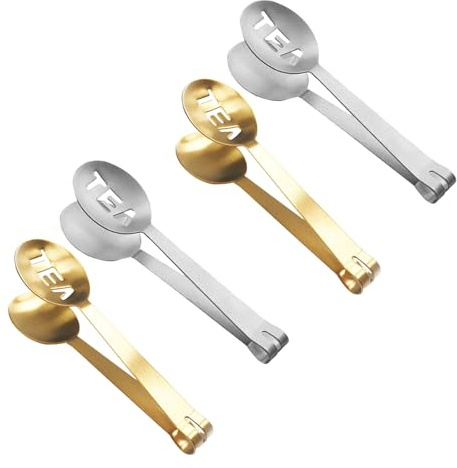 Gadpiparty Pinzas para Té de Acero Inoxidable 4piezas Infusor y Cuchara para Extracción Máxima y Fácil Agarre, Ideales para Bolsitas y Té Suelto en Casa Llevar