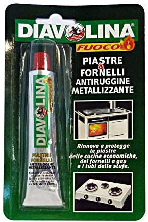 Facco Giuseppe & C. S.P.A. Diavolina Piast/Fornelli - pasta antiruggine metalizzante specifica per pulire e lucidare piastre, cucine economiche, fornelli a gas e tubature di stufe, 50 g