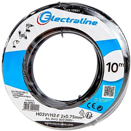 Electraline 10921 Couronne de Cable H03 VVH2-F 2X0,75 10M Noir