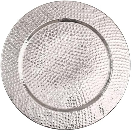 Großes Rundes Tablett aus Metall Nizza Silber 60cm groß | Design Silbertablett Silberfarbig | Serviertablett Rund rutschfest | als Dekoration auf dem gedeckten Tisch oder Wanddeko im Wohnzimmer