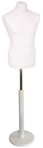 fella4stores Basic Herrenbüste Größe EU 50 (M), vollgeformte Schneiderpuppe, Schaufensterfigur & Mannequin aus PU-Schaum mit Überzug und Holz-Rundfuß P4, Kleiderpräsentation & Dekoration, Weiß