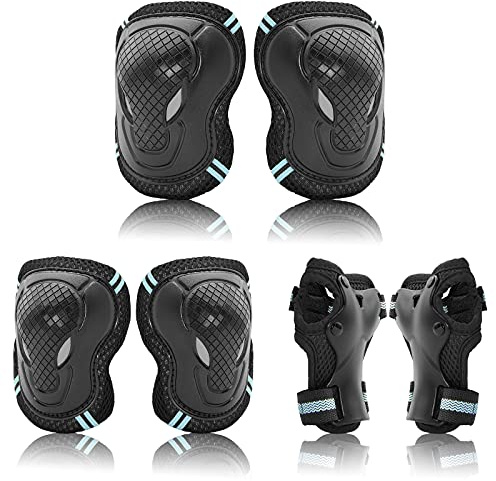 Protective Gear Set for Adult Youth, Knee Pads Elbow Pads Wrist Guards 6 in 1 for Skateboard, Rollerblade, Roller Skate, Bike, Scooter, Inline Skate, Bicycle, BMX
