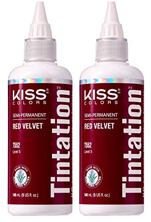 Red by Kiss Tintation Semi-Permanent Hair Color, Aloe Vera Water Based, Argan Oil, Olive Oil, Collagen & Keratin, Long-Lasting Color Dye (Red Velvet, 2 Pk, 5 Fl Oz)