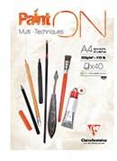 Clairefontaine 96537C - Un bloc encollé de papier dessin Paint'On 40 feuilles 21x29,7 cm 250g, Blanc - Paquet de 4 blocs