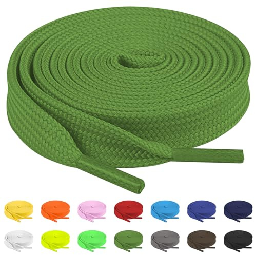 TBOC Lacci Laccetti Stringhe Piatti Verde Laccio [140 cm] Scarpe Sneakers Scarponi Compatibile con Timberland Nike Air Force Jordan Dr Martens Adidas Converse Bambini Adulti Trekking