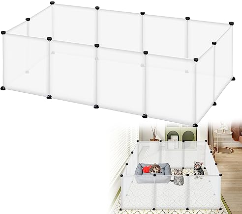 HENGMEI Freigehege Gittergehege Kaninchen Gehege Meerschweinchen Käfig Kleintierkäfig Welpengehege Hasengehege, Transparent, 145x75x48cm