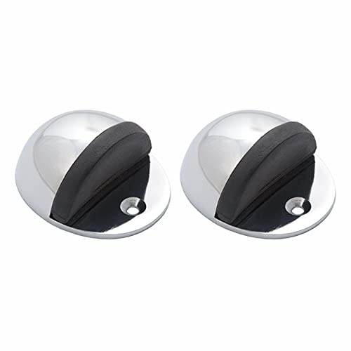 SUL Brass Oval Floor Mounted Door Stops, Half Moon Floor Door Stopper with Rubber Bumper, Wall Protector Chrome Polished Doorstop with Screws for Hard Floor Glass Door to Protect Walls and Doors (2pk)