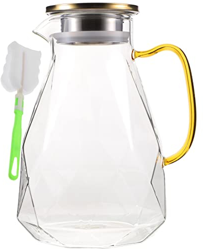 Kichvoe Brocca Di Vetro Con Coperchio e Beccuccio Per Acqua Succo e Bevande Dispenser Per Cucina e Frigorifero Per Uso Quotidiano e Ospiti