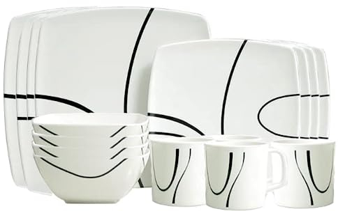 Xtremeauto 16pc Dinner Set Plates and Bowls Set - Dinnerware Sets Melamine Bowl, Plate & Mugs Crockery Plate Set Dining Tableware Dishes, Dishwasher Safe Set Caravan (Zen 16pc Set)