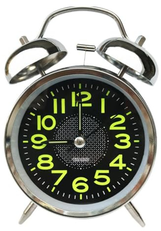 Yosoo Silent Twin Alarm Clock Metal Vintage Design Luminous Dial Light Function for Bedrooms Bedside