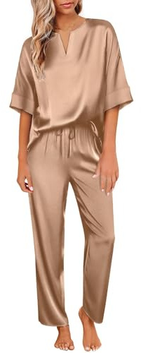 Ekouaer Satin Pajamas Women Pajamas Set Women Silk Nightwear Pjs Sets Sleepwear | Short Sleeve,Soft Sleepwear,Lightweight Lounge Sets,Comfy Loungewear,Bridal Wedding Party Pajamas Gifts,XS-2XL
