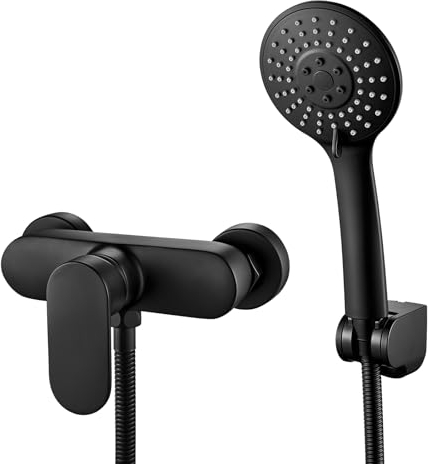 Rehomthy Mitigeur Monocommande Douche Noir avec Douchette, Robinet Douche Mural avec Douchette 3 Jets et Flexible 1.5m