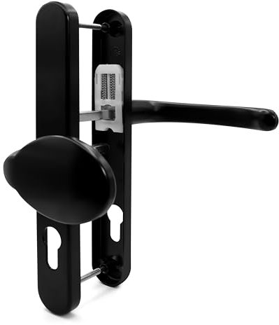 TSS Black UPVC Door Handle Pair Set with offset Lever and Pad, 92/62mm PZ Centres (Internal = 92mm / External 62mm), Sprung, 212mm Screw To Screw, Backplate 245mm x 34mm, Replacement PVC Door Handle i