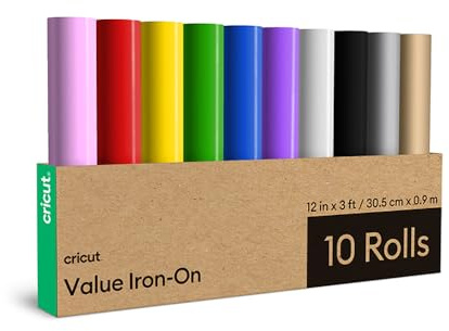 Cricut HTV Heat Transfer Vinyl Rolls | 10 Pack | 30.5 cm × 91 cm (12 × 3 ft) | Iron-On HTV Vinyl for Fabric, Ideal for Custom T-Shirts & DIY Projects