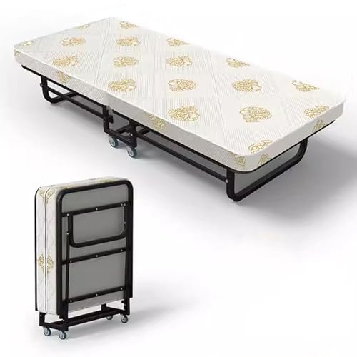 Lit Pliant 1 Personne 80x190cm Lit Pliant Adulte avec Matelas en Mémoire 8 cm Orthopédique, Charge 250kg, Lit D’Appoint Pliable à 4 roulettes, pour Invité(190x80x41CM)