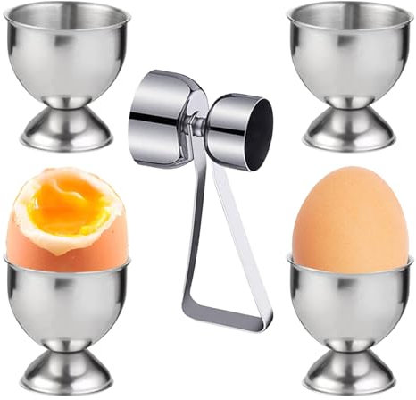 4 Pièces Ouvre Coquille D'oeuf en Acier Inoxydable, Ouvre Coquille en Acier Inoxydable, Porte Gobelet D'oeufs de Petit Déjeuner pour les Oeufs Durs et Mous, Séparateur de Coquilles D'oeufs de Biscuit