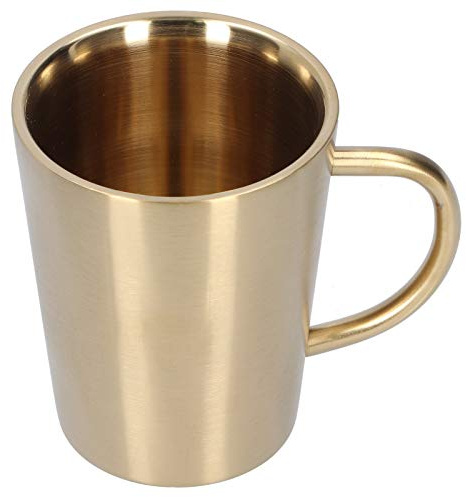 Dubbelväggig mugg i rostfritt stål, 340 ml isolerad kopp kaffemugg Vattencampingmugg med handtag (Guld)
