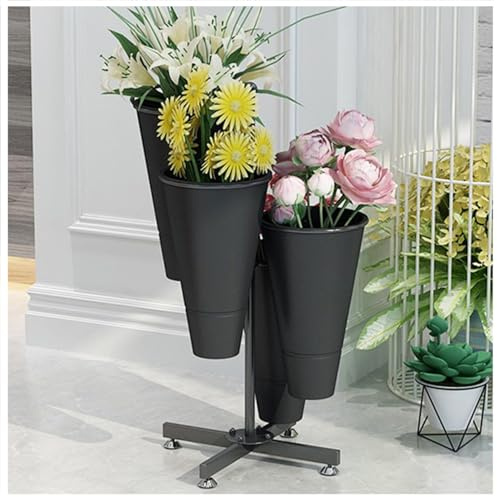 Présentoir de fleurs en fer forgé avec 4 seaux – Étagère de fleuriste robuste pour magasin de fleurs fraîches, fêtes de jardin, décorations d'événements – Étagère pour bouquet de fleurs coupées