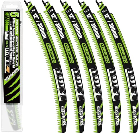 EZUVITA 5pcs 300mm Japanese Teeth Wood Pruning Reciprocating Saw Blades Set, Arc Cutting Edge 5TPI Pruning Saw Blades for Tree Pruning, Wood Cutting, 5 Pack