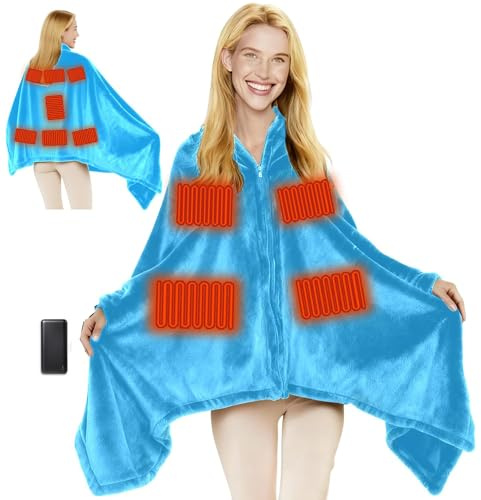 Timtop Portable Heated Blanket Battery Operated Cordless Heated Shawl for Women Men with Battery & 11 Heating Zones