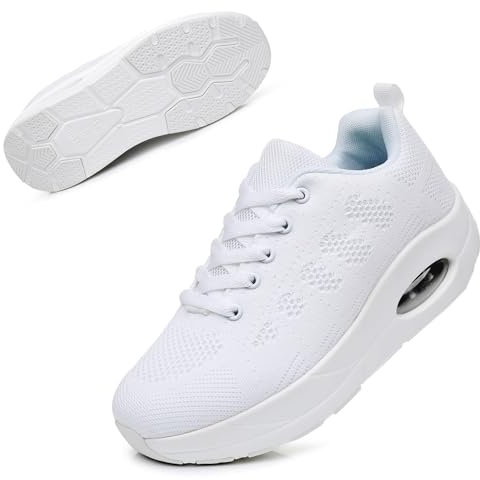 Git-up Scarpe da Passeggio Traspiranti da Donna in Mesh con Chiusura con Lacci, Sneaker Leggera con Cuscino d'Aria per Palestra e Fitness, 2088-Bianco 40