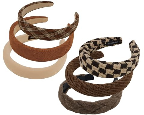 Wanciler 6 Pack Headbands for Women and Girls Fabric Hair Band Fashion Wide Head Band Outdoor Hair Accessories (Brown)