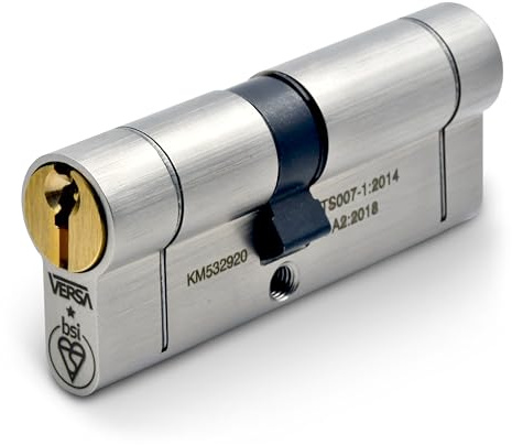 VERSA 1-Star FD60 Fire Rated Euro Cylinder Lock – 40/45mm Double | Patented Key System with Key Card | Anti-Snap, Anti-Drill & Anti-Bump | TS007:2014 A2:2018 BSI Kitemarked | Satin Chrome/Nickel