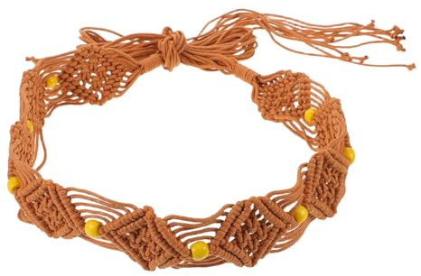 MUCKLILY Cintura Intrecciata per Donna in Corda Boho Perline di Legno Vintage Accessorio alla Moda per Abiti Casual e Formali Cintura Retrò Intrecciata