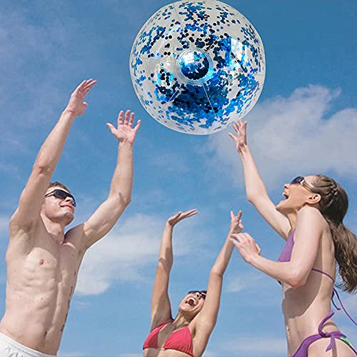 Pallone da Spiaggia Gonfiabile Trasparente con Paillettes, Diametro 40 Cm, Materiale PVC Resistente, Ideale per Feste Estive, Bambini e Adulti, Dorato/Argento/Blu/Oro Rosa (Gold)