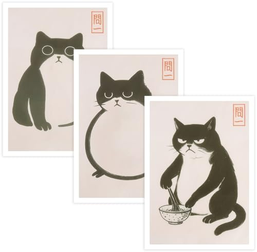 3 PCS Poster Giappone Quadri Gatti Ukiyo-e stampe Giapponesi Motivo Gatto Giapponese Decorazione Murale Giapponese su Tela Canvas Senza Cornice Artistiche Stile minimalista per Soggiorno e Camera