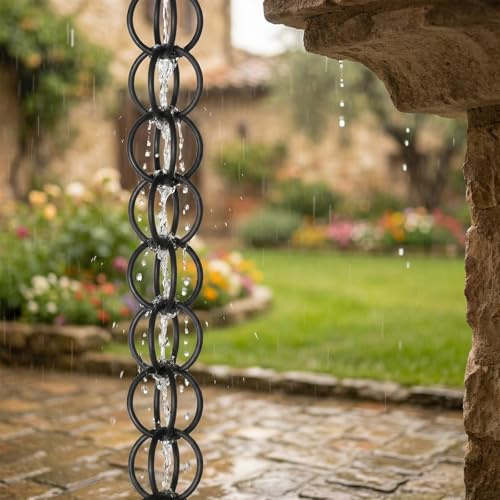 Poxvythb Catene da Pioggia Giapponesi ad Anello per Esterno, Sistema di Drenaggio e Collettori per Acqua Piovana da Cortile (3.5m)