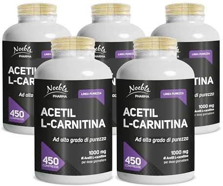 Acetil L-Carnitina Noebis Pharma - 1000 mg per Dose Giornaliera - 450 Compresse - Energia e Vitalità - Maxi Formato (Confezione da 5)