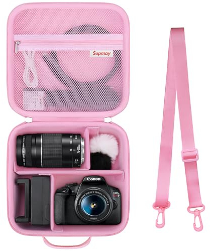 Supmay Funda de Viaje Dura para cámara DSLR Canon EOS Rebel T7 / EOS R50 / R6 Mark II / R100 / R50V / R8 / R7 / R10 sin Espejo, Lente, trípode con 3 Piezas de divisores y Correa de Hombro, Rosa