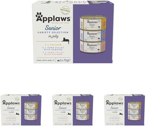 Applaws Natural Senior Wet Cat Food, Tuna and Chicken Selection Multipack in Jelly Pack of 24 x 70g Tin