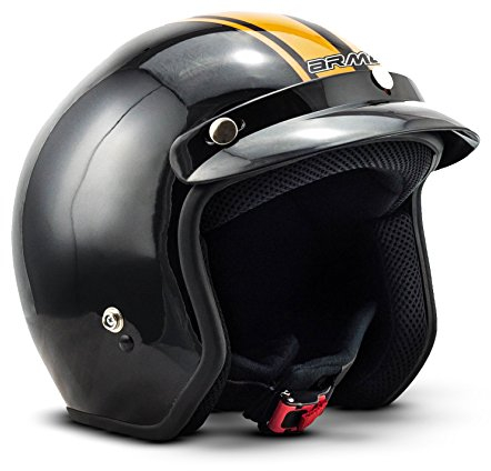 ARMOR HELMETS® AV-47 „Black“ · Jet-Helm · Motorrad-Helm Roller-Helm Scooter-Helm Moped Mofa-Helm Chopper Retro Vespa Vintage Pilot Biker Helmet · DOT Schnellverschluss Tasche L (59-60cm)