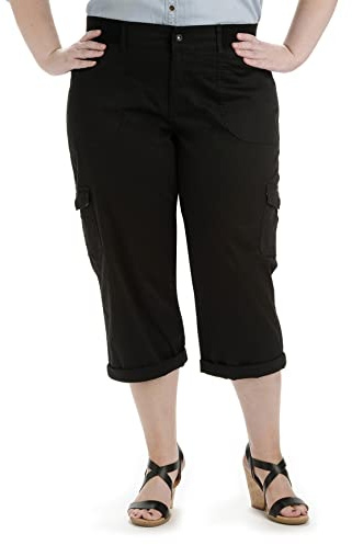 Lee Women's Plus Size Relaxed Fit Austyn Knit Waist Cargo Capri Pant, Black, 20 Plus